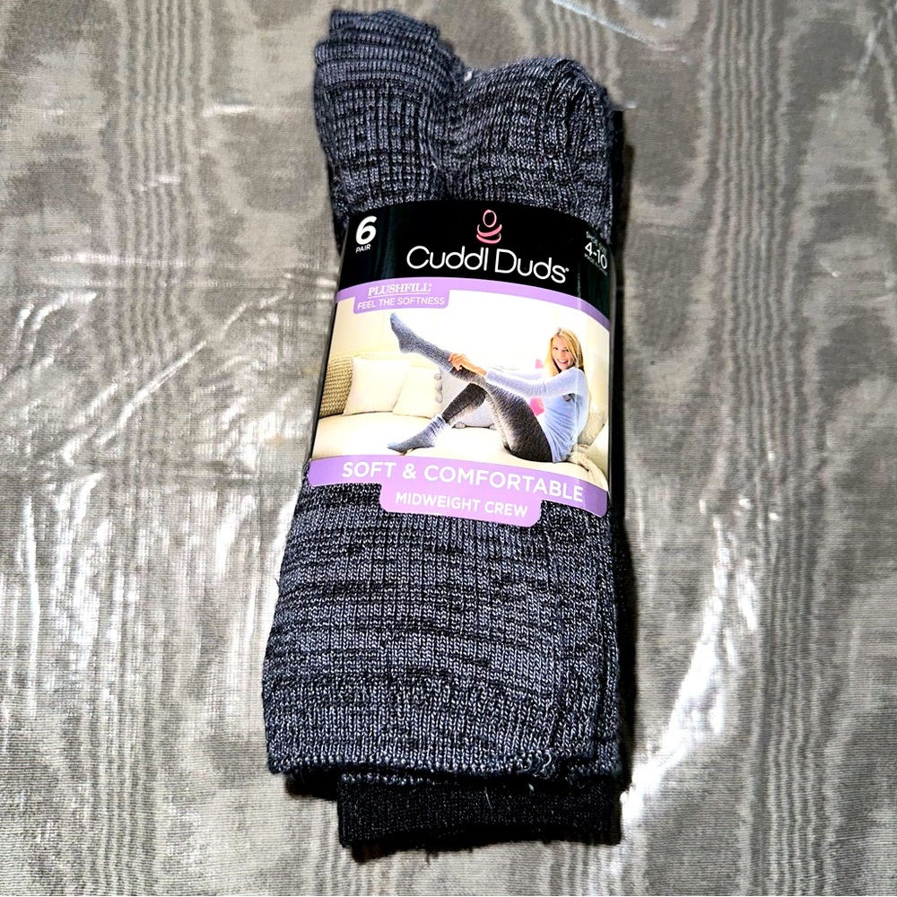 CUDDL DUDS SOFT & COMFORTABLE MIDWEIGHT CREW SOCKS 6-PAIR WOMENS